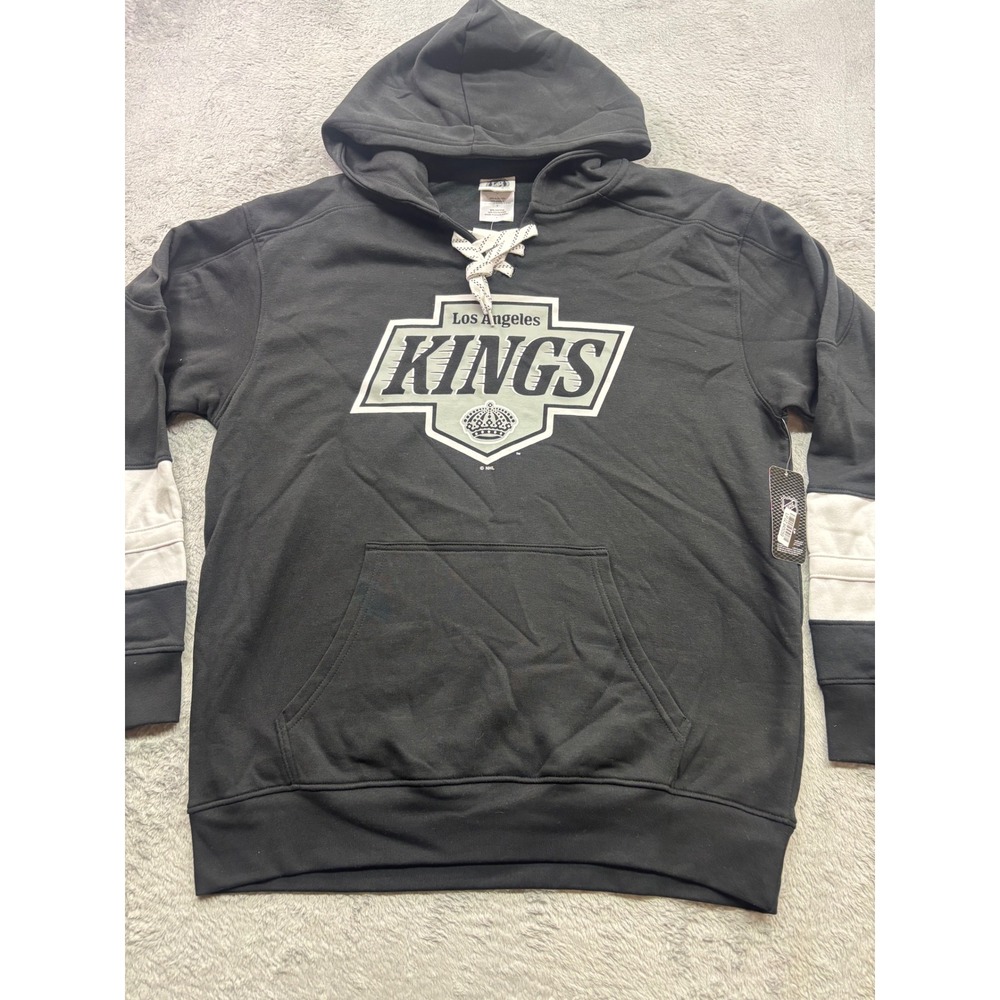 NHL Los Angeles Kings Mens Large Black Lace Up Hoodie Sweatshirt NWT